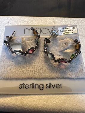 Macy's Sterling Silver Multicolor Austrian Crystal Hoop Earrings